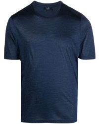 dunkelblaues Strick Seide T-Shirt mit einem Rundhalsausschnitt von Barba