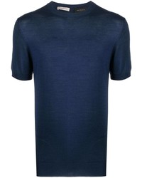 dunkelblaues Strick Seide T-Shirt mit einem Rundhalsausschnitt von Low Brand