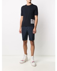 dunkelblaues Strick T-Shirt mit einem Rundhalsausschnitt von Thom Browne