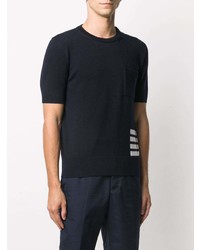 dunkelblaues Strick T-Shirt mit einem Rundhalsausschnitt von Thom Browne