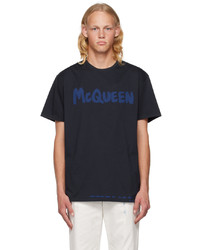 dunkelblaues Strick T-Shirt mit einem Rundhalsausschnitt von Alexander McQueen