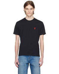 dunkelblaues Strick T-Shirt mit einem Rundhalsausschnitt von AMI Alexandre Mattiussi