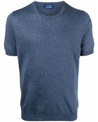 dunkelblaues Strick T-Shirt mit einem Rundhalsausschnitt von Barba