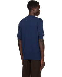 dunkelblaues Strick T-Shirt mit einem Rundhalsausschnitt von Maison Margiela