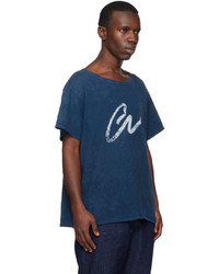 dunkelblaues Strick T-Shirt mit einem Rundhalsausschnitt von Greg Lauren