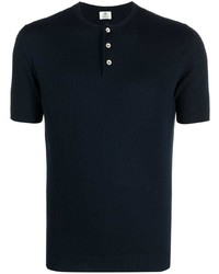dunkelblaues Strick T-Shirt mit einem Rundhalsausschnitt von Borrelli