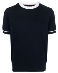 dunkelblaues Strick T-Shirt mit einem Rundhalsausschnitt von BOSS