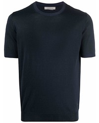 dunkelblaues Strick T-Shirt mit einem Rundhalsausschnitt von Corneliani