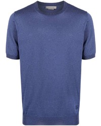 dunkelblaues Strick T-Shirt mit einem Rundhalsausschnitt von Corneliani