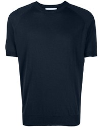 dunkelblaues Strick T-Shirt mit einem Rundhalsausschnitt von D4.0