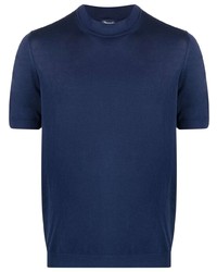 dunkelblaues Strick T-Shirt mit einem Rundhalsausschnitt von Drumohr