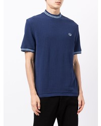 dunkelblaues Strick T-Shirt mit einem Rundhalsausschnitt von Fred Perry