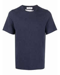 dunkelblaues Strick T-Shirt mit einem Rundhalsausschnitt von Extreme Cashmere