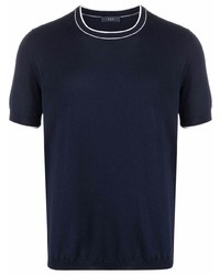 dunkelblaues Strick T-Shirt mit einem Rundhalsausschnitt von Fay