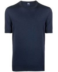 dunkelblaues Strick T-Shirt mit einem Rundhalsausschnitt von Fedeli
