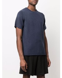 dunkelblaues Strick T-Shirt mit einem Rundhalsausschnitt von Extreme Cashmere