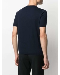 dunkelblaues Strick T-Shirt mit einem Rundhalsausschnitt von La Fileria For D'aniello