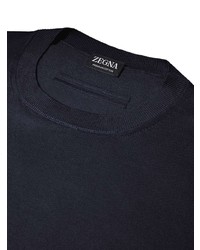 dunkelblaues Strick T-Shirt mit einem Rundhalsausschnitt von Zegna