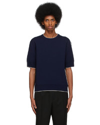 dunkelblaues Strick T-Shirt mit einem Rundhalsausschnitt von Jil Sander
