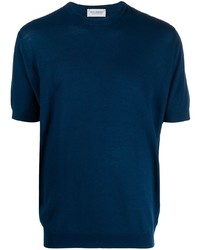 dunkelblaues Strick T-Shirt mit einem Rundhalsausschnitt von John Smedley