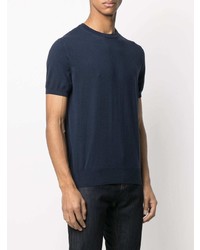 dunkelblaues Strick T-Shirt mit einem Rundhalsausschnitt von Canali
