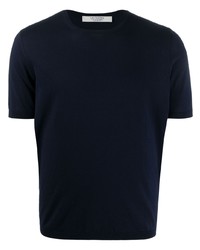 dunkelblaues Strick T-Shirt mit einem Rundhalsausschnitt von La Fileria For D'aniello