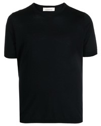 dunkelblaues Strick T-Shirt mit einem Rundhalsausschnitt von Laneus
