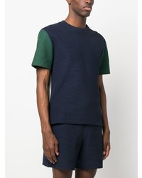 dunkelblaues Strick T-Shirt mit einem Rundhalsausschnitt von Thom Browne