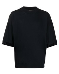 dunkelblaues Strick T-Shirt mit einem Rundhalsausschnitt von Maison Flaneur