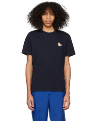 dunkelblaues Strick T-Shirt mit einem Rundhalsausschnitt von MAISON KITSUNÉ