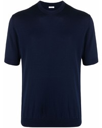 dunkelblaues Strick T-Shirt mit einem Rundhalsausschnitt von Malo