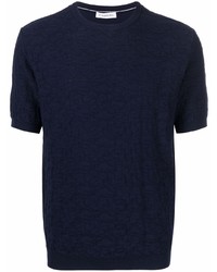 dunkelblaues Strick T-Shirt mit einem Rundhalsausschnitt von Manuel Ritz