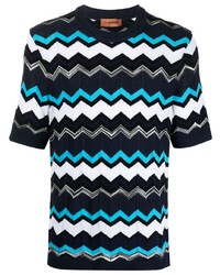 dunkelblaues Strick T-Shirt mit einem Rundhalsausschnitt von Missoni
