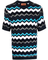 dunkelblaues Strick T-Shirt mit einem Rundhalsausschnitt von Missoni