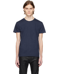 dunkelblaues Strick T-Shirt mit einem Rundhalsausschnitt von Naked & Famous Denim