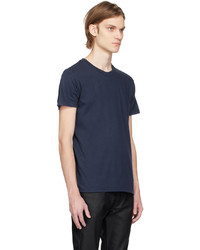 dunkelblaues Strick T-Shirt mit einem Rundhalsausschnitt von Naked & Famous Denim