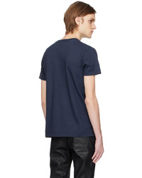 dunkelblaues Strick T-Shirt mit einem Rundhalsausschnitt von Naked & Famous Denim