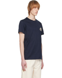 dunkelblaues Strick T-Shirt mit einem Rundhalsausschnitt von Moncler