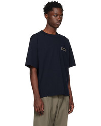 dunkelblaues Strick T-Shirt mit einem Rundhalsausschnitt von Sacai