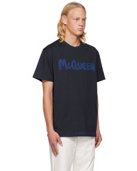 dunkelblaues Strick T-Shirt mit einem Rundhalsausschnitt von Alexander McQueen