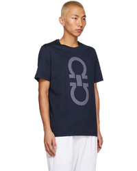 dunkelblaues Strick T-Shirt mit einem Rundhalsausschnitt von Ferragamo