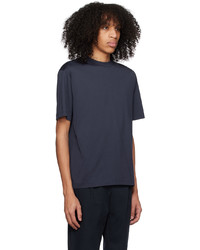 dunkelblaues Strick T-Shirt mit einem Rundhalsausschnitt von Sunspel