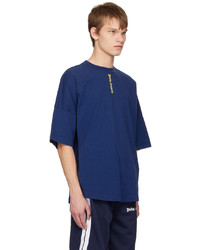 dunkelblaues Strick T-Shirt mit einem Rundhalsausschnitt von Palm Angels