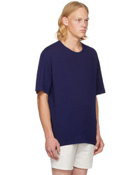 dunkelblaues Strick T-Shirt mit einem Rundhalsausschnitt von rag & bone