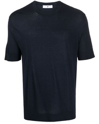 dunkelblaues Strick T-Shirt mit einem Rundhalsausschnitt von PT TORINO