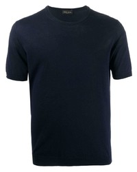 dunkelblaues Strick T-Shirt mit einem Rundhalsausschnitt von Roberto Collina