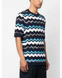 dunkelblaues Strick T-Shirt mit einem Rundhalsausschnitt von Missoni