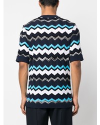 dunkelblaues Strick T-Shirt mit einem Rundhalsausschnitt von Missoni