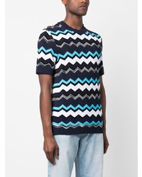 dunkelblaues Strick T-Shirt mit einem Rundhalsausschnitt von Missoni