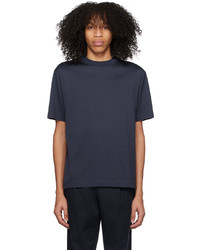 dunkelblaues Strick T-Shirt mit einem Rundhalsausschnitt von Sunspel